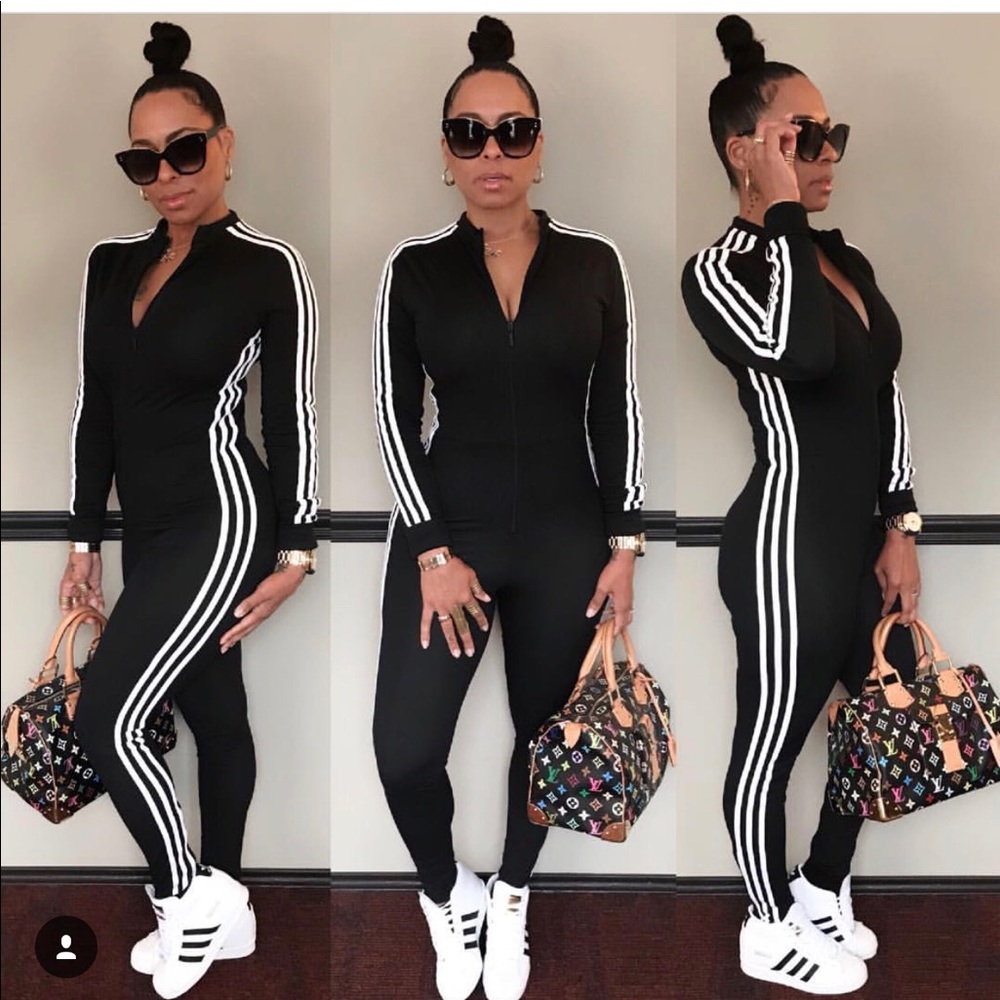 Black and White Stripe Jumpsuit - Picture 2 of 3